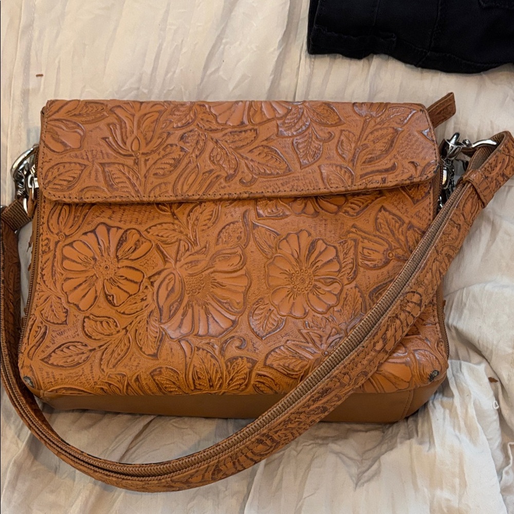 Gun Tote’n Mamas Embossed Floral Leather Crossbody Bag